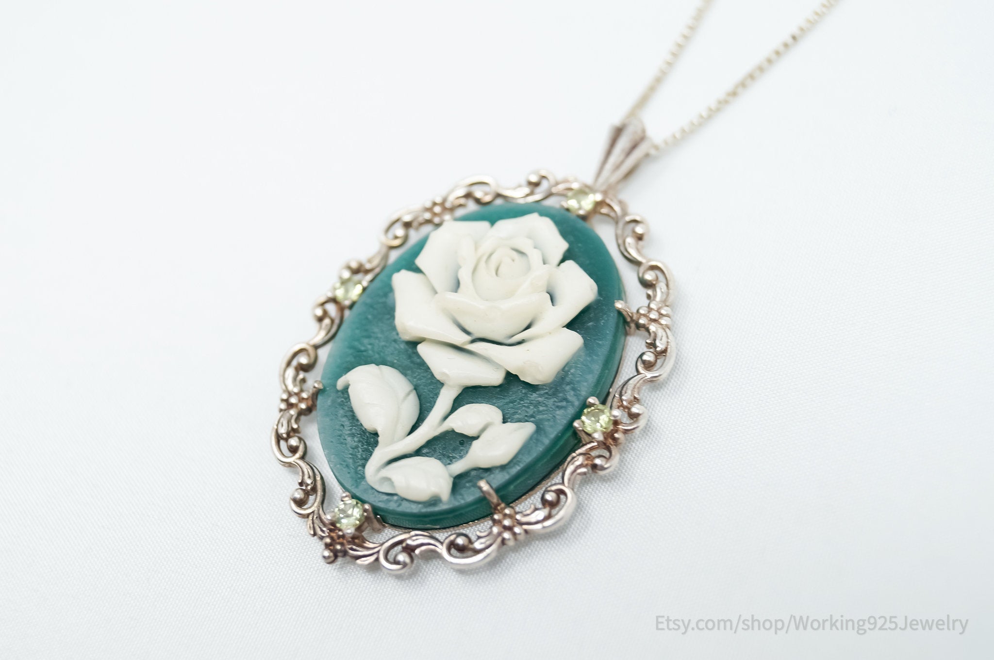 Vintage Carved Flower Dyed Fossil Sterling Silver Necklace | Jewelry > Necklaces > Pendants | Wiccan Center