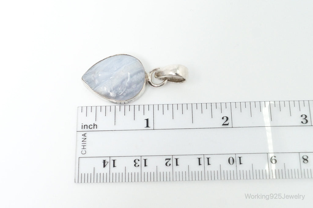 Vintage Blue Lace Agate Moon Face Sterling Silver Pendant | Jewelry > Necklaces > Pendants | Wiccan Center