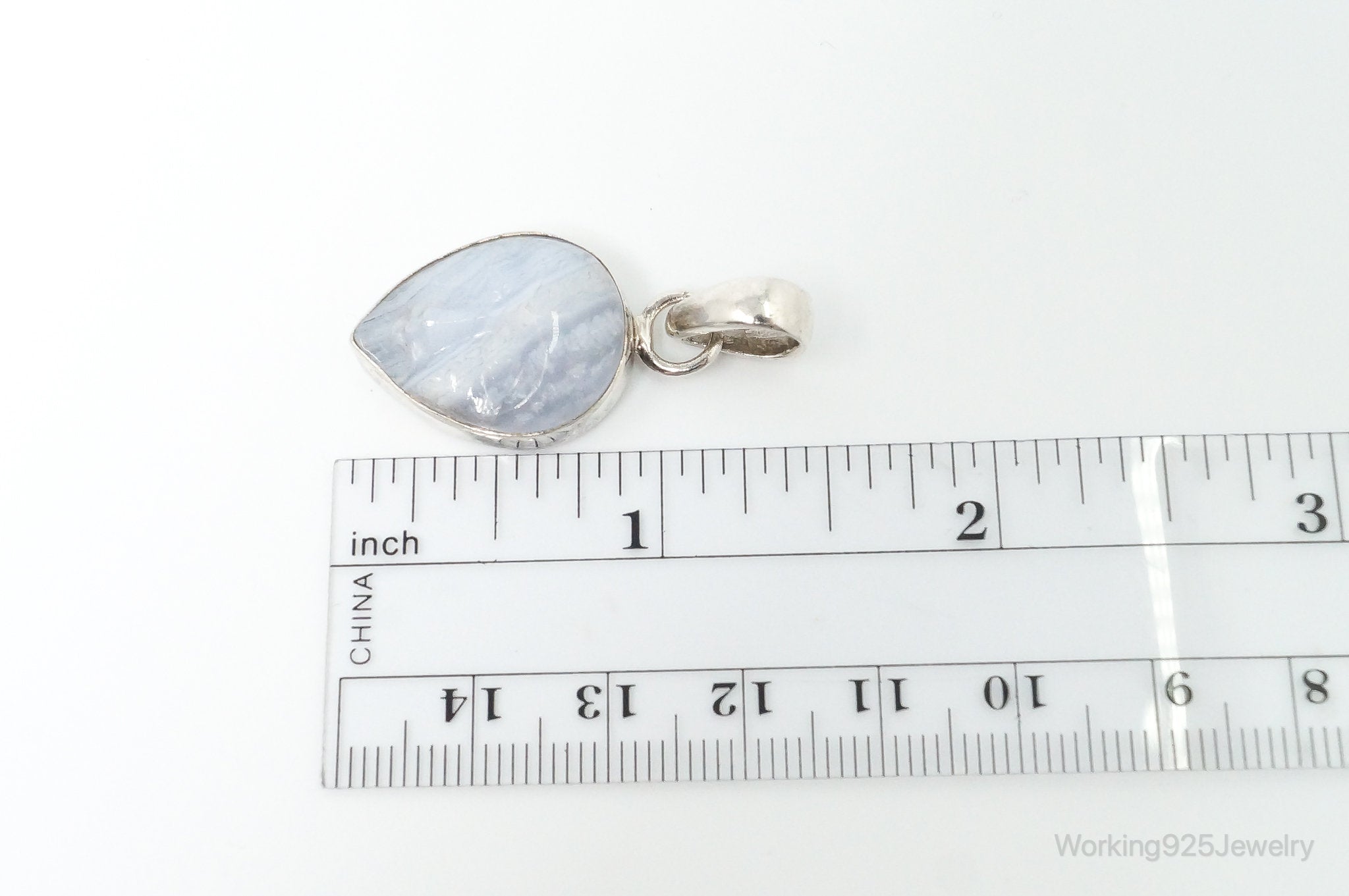 Vintage Blue Lace Agate Moon Face Sterling Silver Pendant | Jewelry > Necklaces > Pendants | Wiccan Center