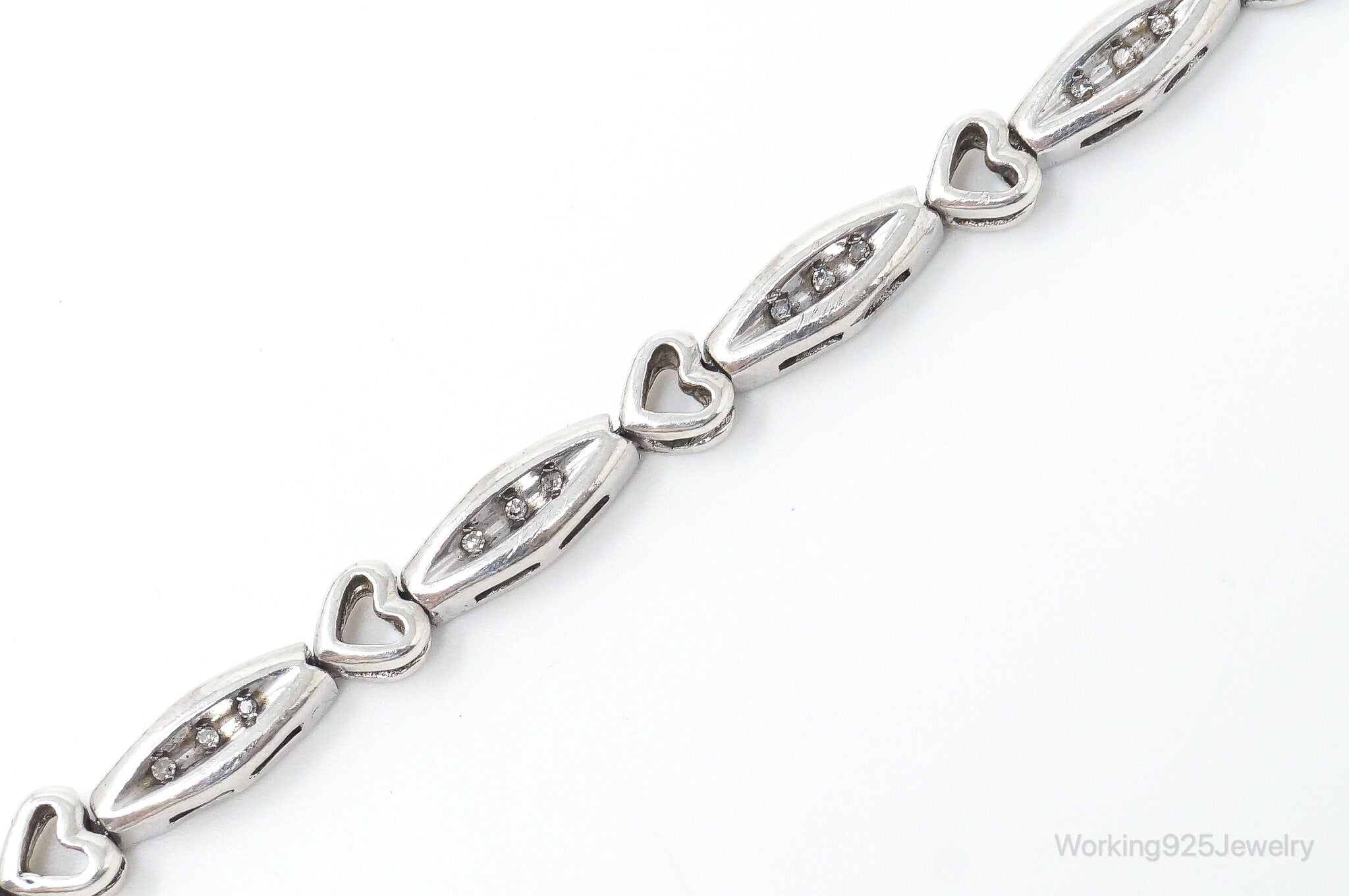 Vintage Diamonds Linked Hearts Sterling Silver Bracelet | Jewelry > Bracelets | Wiccan Center