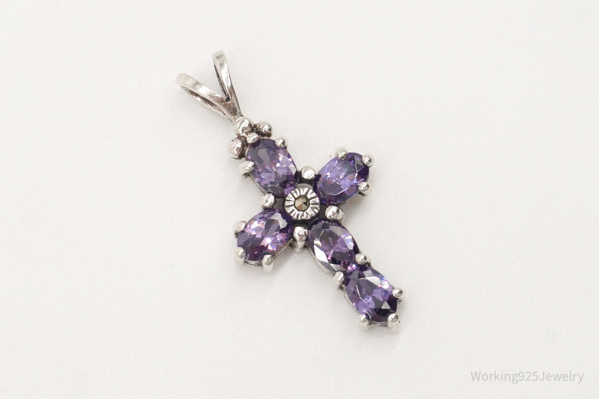 Vintage Purple Cubic Zirconia Marcasite Cross Sterling Silver Pendant | Jewelry > Necklaces > Pendants | Wiccan Center