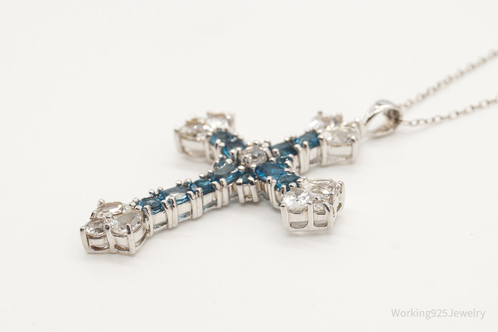 Vintage Blue Topaz Cubic Zirconia Cross Sterling Silver Necklace | Jewelry > Necklaces > Pendants | Wiccan Center