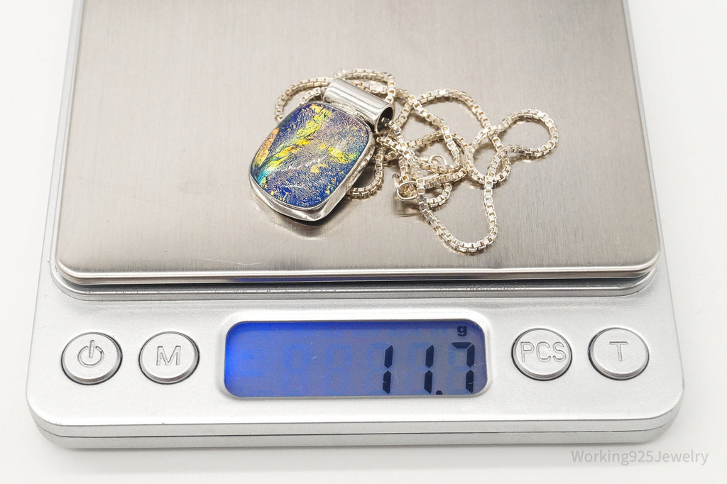 Vintage Large Dichroic Glass Sterling Silver Necklace | Jewelry > Necklaces > Pendants | Wiccan Center