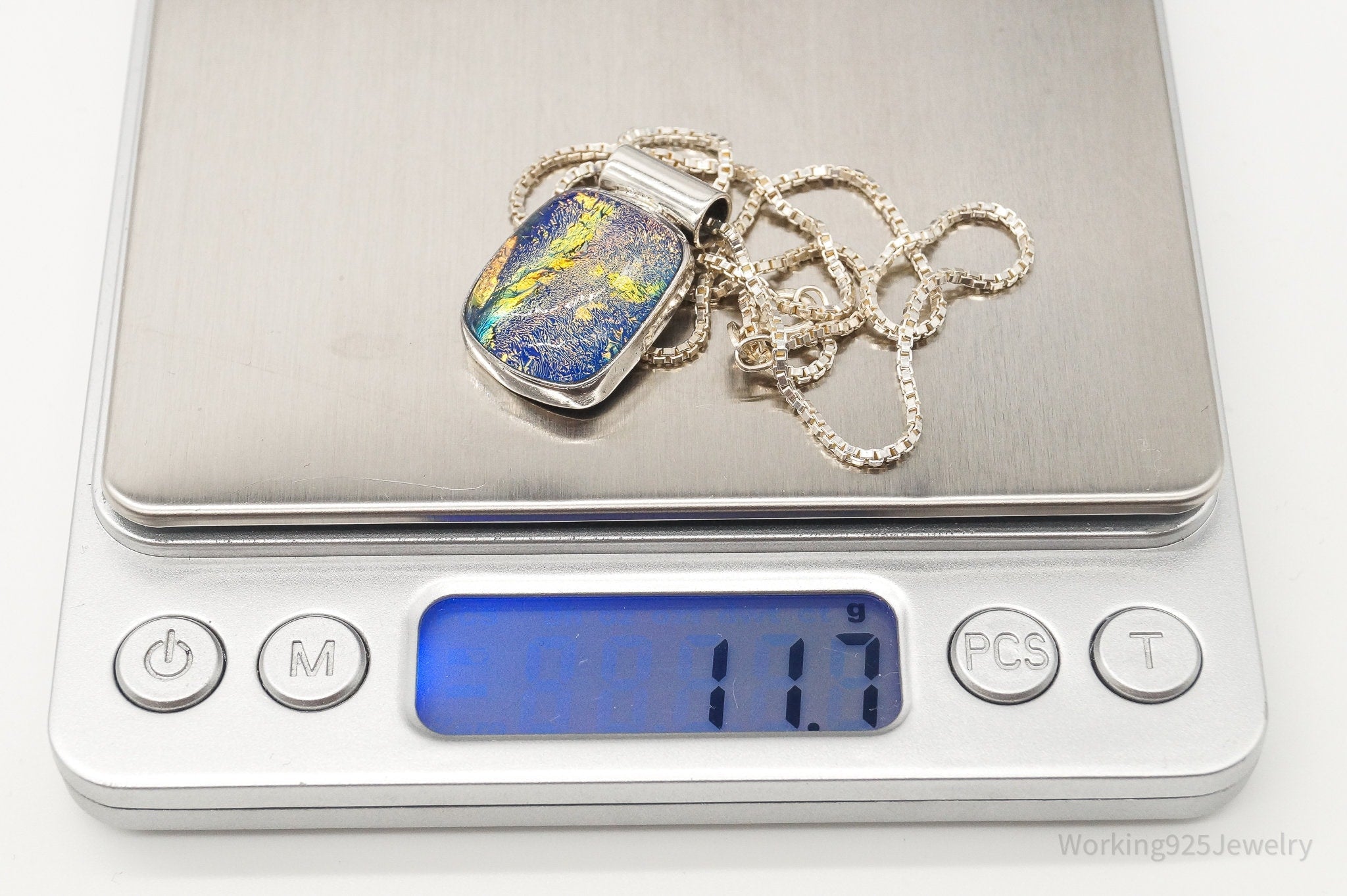 Vintage Large Dichroic Glass Sterling Silver Necklace | Jewelry > Necklaces > Pendants | Wiccan Center