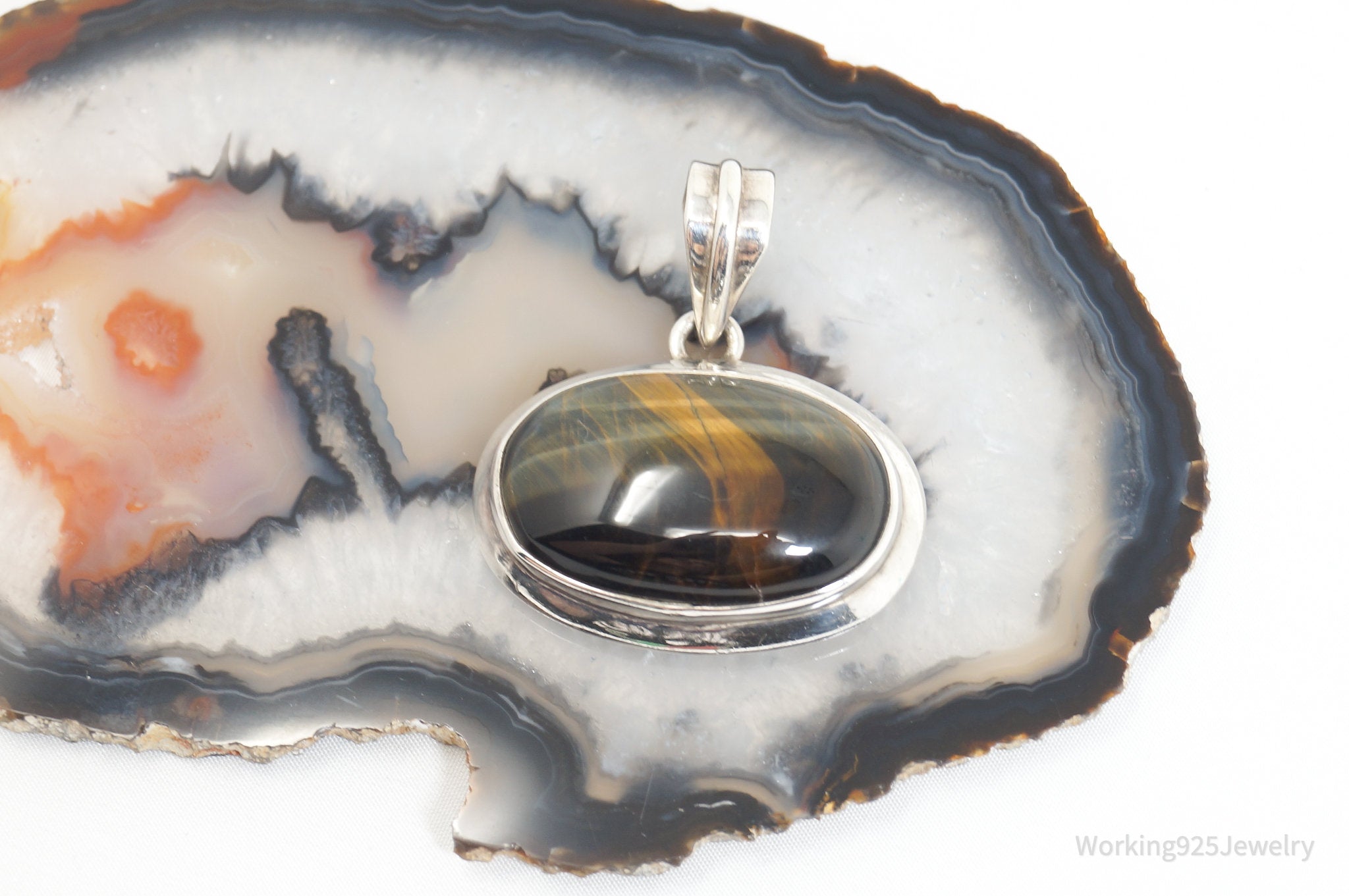 Vintage Southwestern Large Tigers Eye Sterling Silver Necklace Pendant | Jewelry > Necklaces > Pendants | Wiccan Center