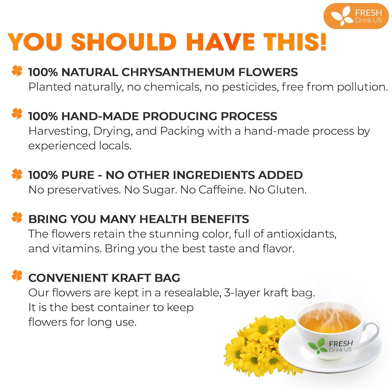 Premium Chrysanthemum Flowers, Chrysanthemum Herbal Tea, No Additives, No Caffeine, Vegan | Tea | Wiccan Center