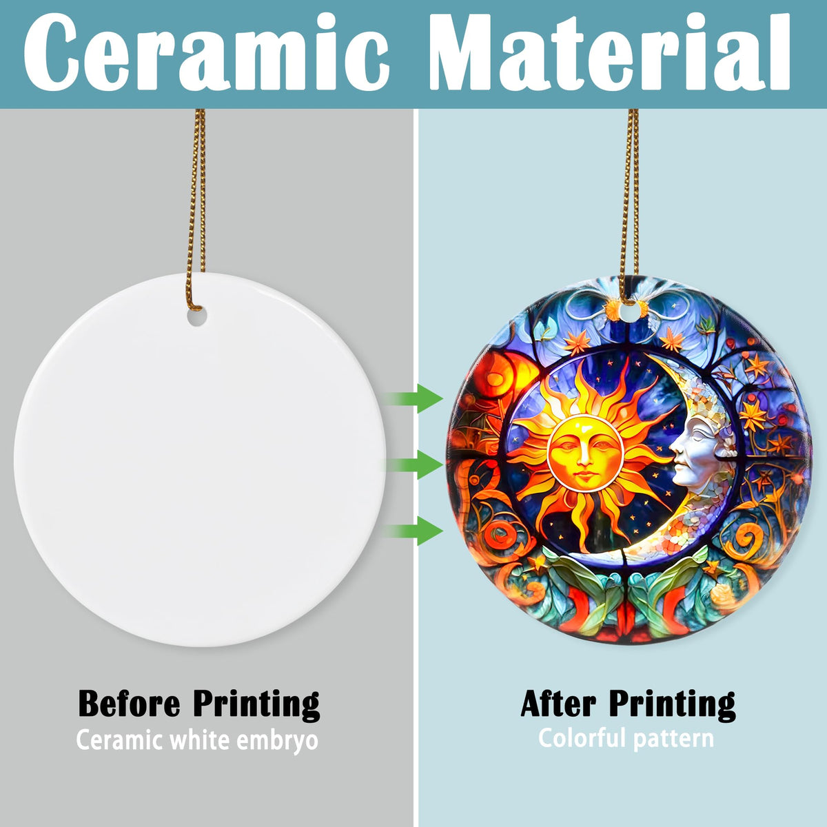 Touber Sun God Christmas Ornament Ceramic Holiday Decor Sun and Moon | Ornaments | Wiccan Center