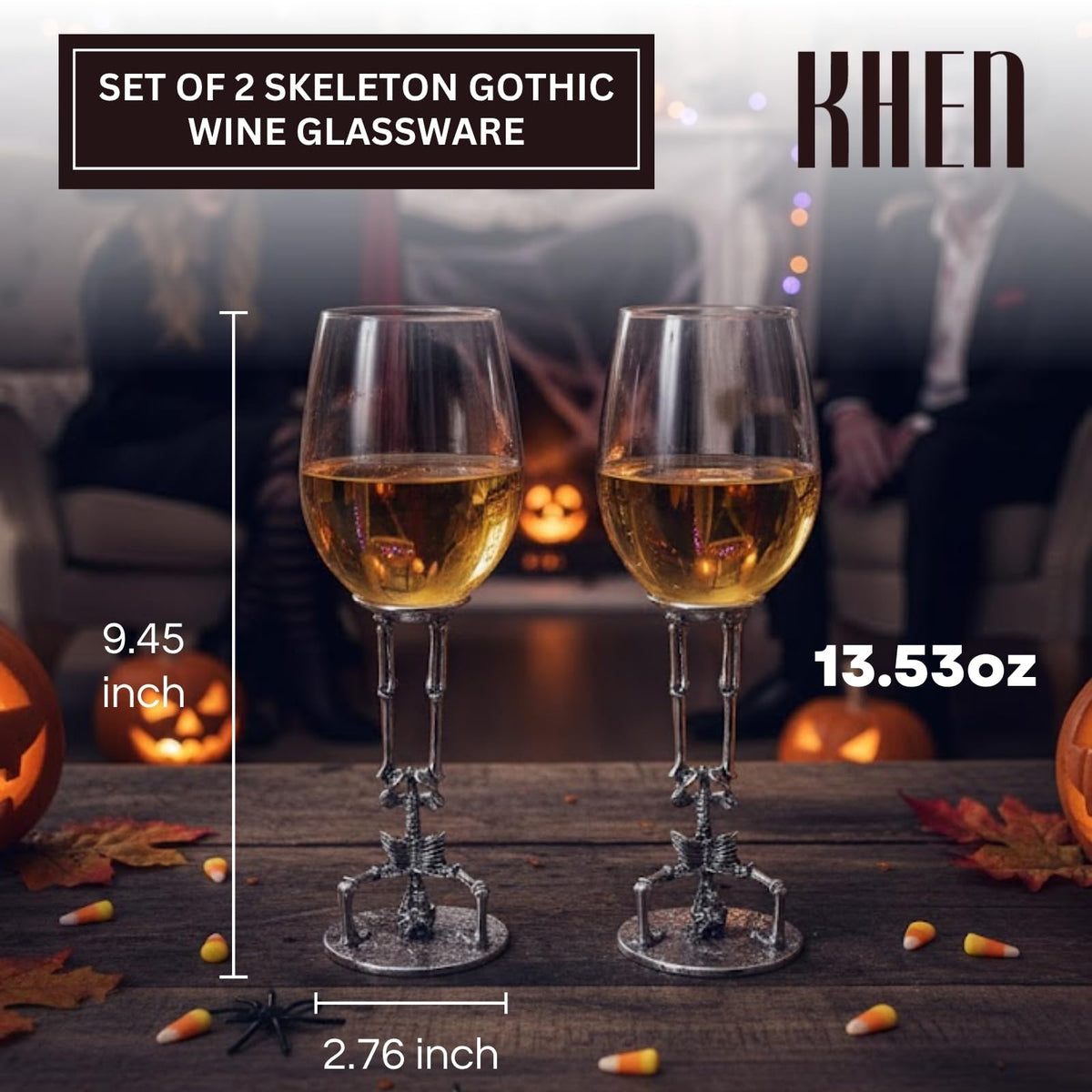 Skeleton Wine Glasses Set of 2 13oz – Gothic Skeletons Stem Goblets for Halloween Party | | Wiccan Center