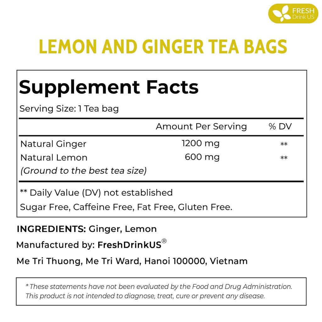 Premium Lemon Ginger Tea Bag, Eco-conscious Tea Bags. Lemon Ginger Herbal Tea. No Sugar, No Caffeine, No Gluten, Vegan. | Tea | Wiccan Center