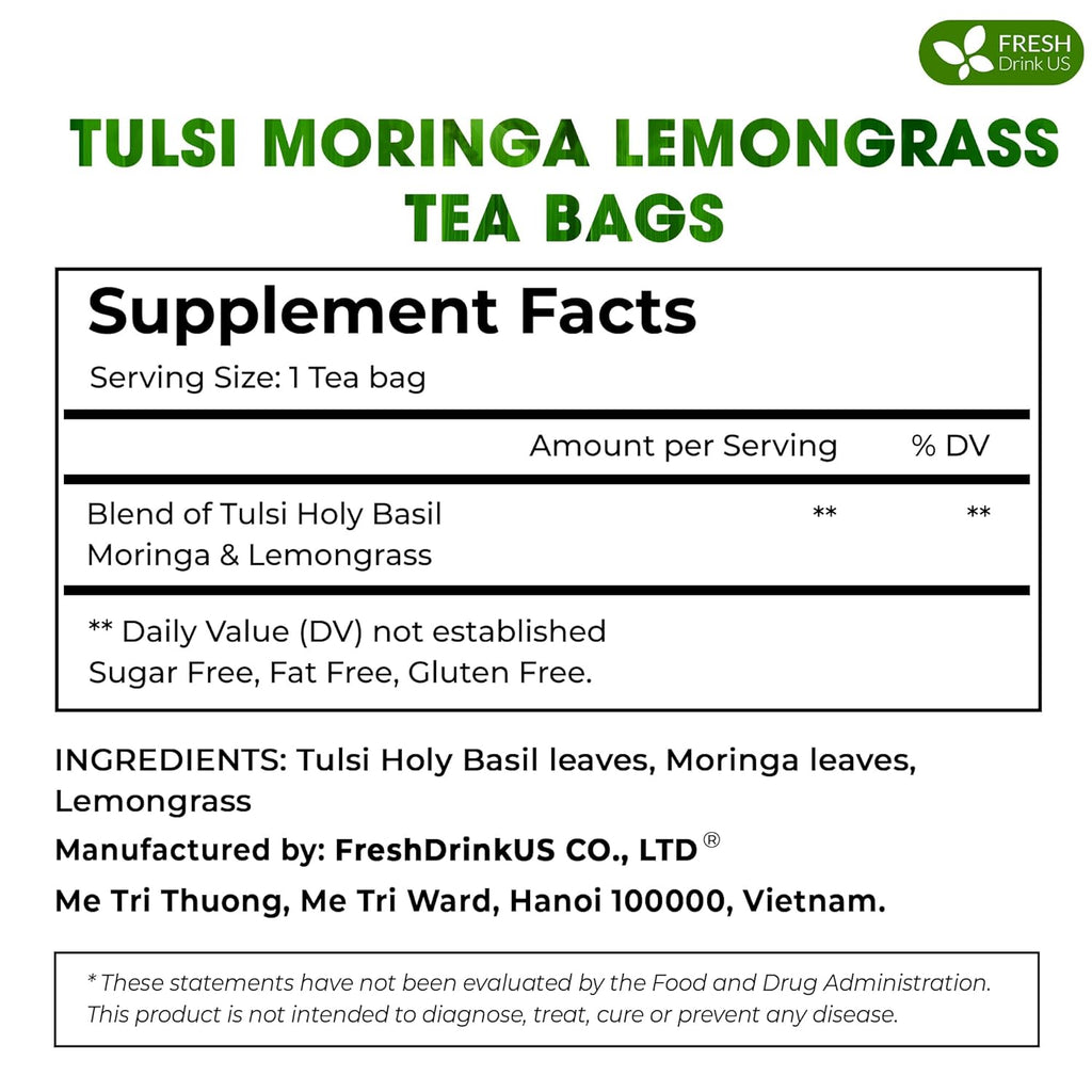 Premium Tulsi Moringa Lemongrass Tea Bags, 100% Natural & Pure from Tulsi Holy Basil Leaves, Moringa & Lemongrass. | Tea | Wiccan Center