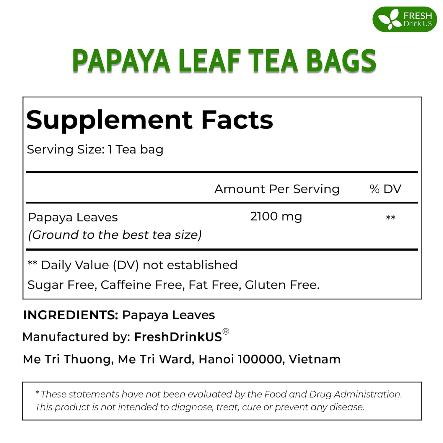 Premium Papaya Leaf Tea Bags, Made with Natural Material Tea Bags. No Sugar, No Caffeine, No Gluten, Vegan. | Tea | Wiccan Center