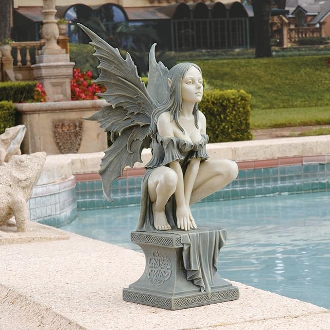 Design Toscano Celtic Fairy's Perilous Perch Outdoor Garden Statue, Large, 19 Inch, Polyresin, Two Tone Stone | Outdoor Statues | Wiccan Center