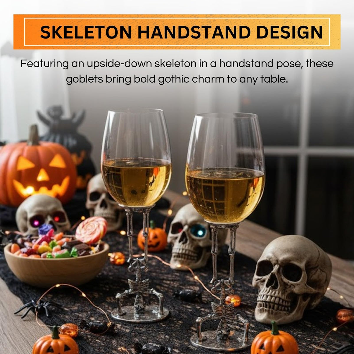 Skeleton Wine Glasses Set of 2 13oz – Gothic Skeletons Stem Goblets for Halloween Party | | Wiccan Center