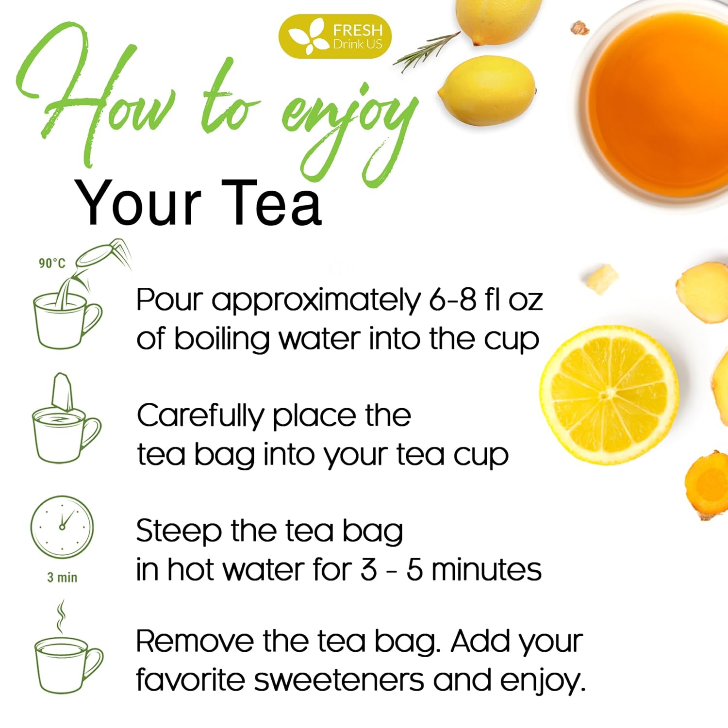 Premium Lemon Ginger Tea Bag, Eco-conscious Tea Bags. Lemon Ginger Herbal Tea. No Sugar, No Caffeine, No Gluten, Vegan. | Tea | Wiccan Center