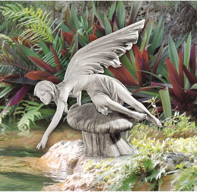 Design Toscano The Daydream Fairy Garden Statue, 18 Inch, Polyresin, Antique Stone | Outdoor Statues | Wiccan Center