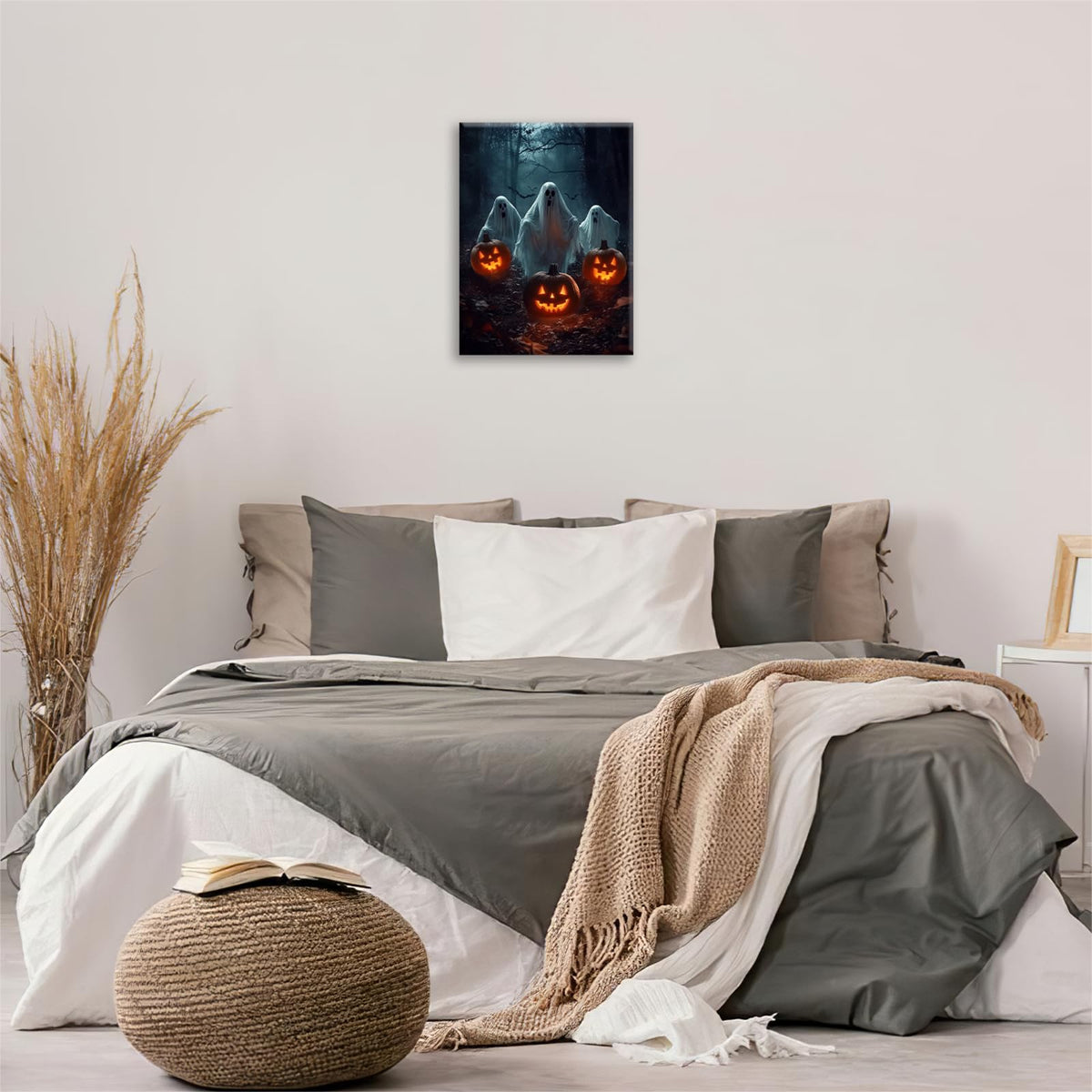 Gothic Halloween Ghost Pumpkin Wall Art Canvas Painting Framed 12x16 | Posters & Prints | Wiccan Center