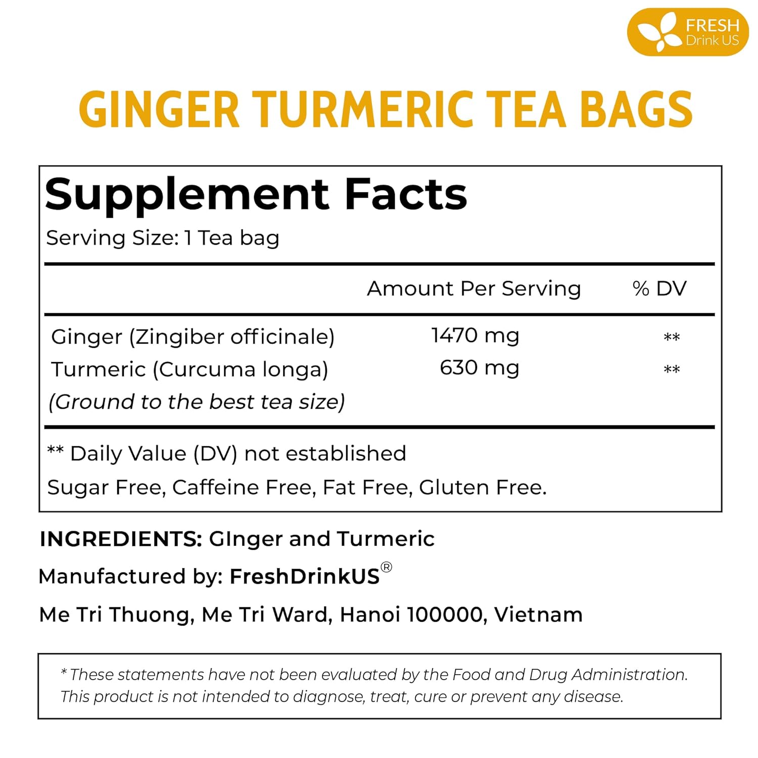 Premium Ginger Turmeric Tea Bags, Hand-made Blend of Ginger and Turmeric Herbal Tea, Eco-conscious Tea Bags. No Sugar, No Caffeine, No Gluten, Vegan. | Tea | Wiccan Center