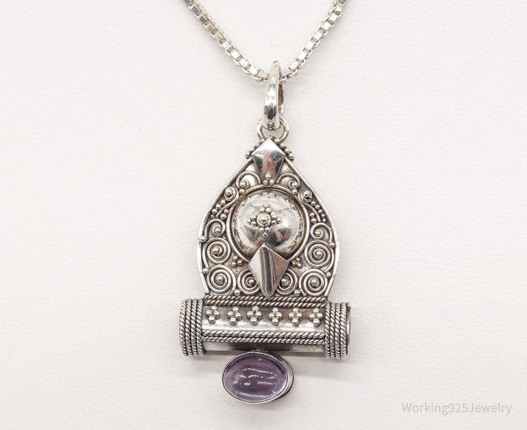 Vintage Amethyst Bali Style Filigree Sterling Silver Necklace | Jewelry > Necklaces > Pendants | Wiccan Center