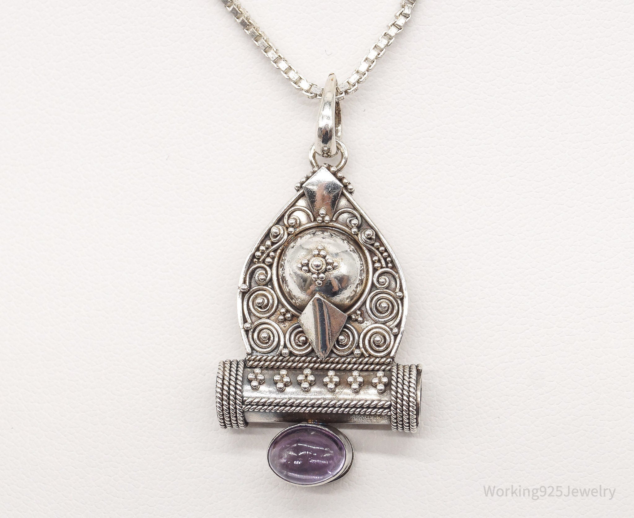 Vintage Amethyst Bali Style Filigree Sterling Silver Necklace | Jewelry > Necklaces > Pendants | Wiccan Center