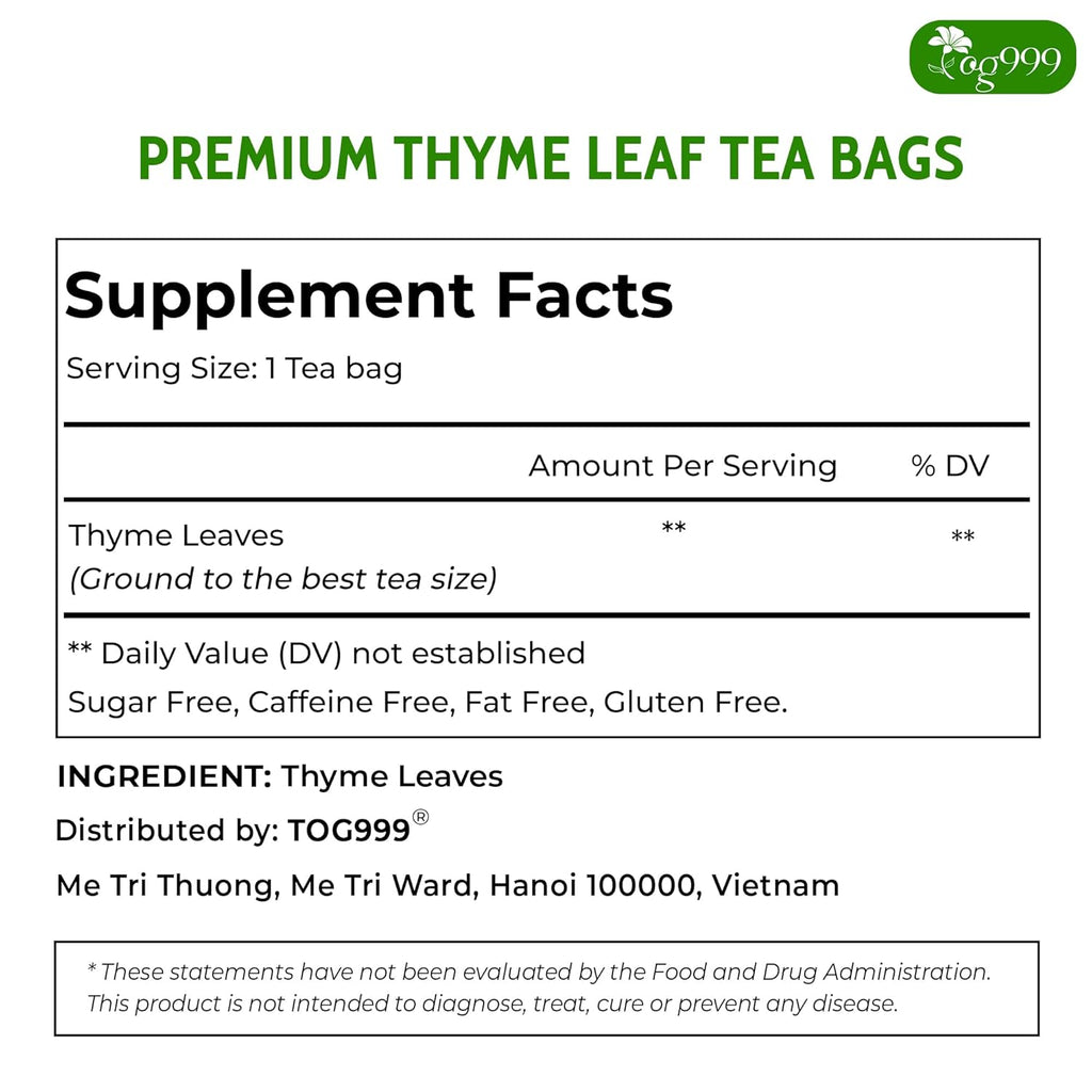 Premium 40 Thyme Leaf Tea Bags, 100% Natural & Pure, Loose Leaf Herbal Tea. | Tea | Wiccan Center