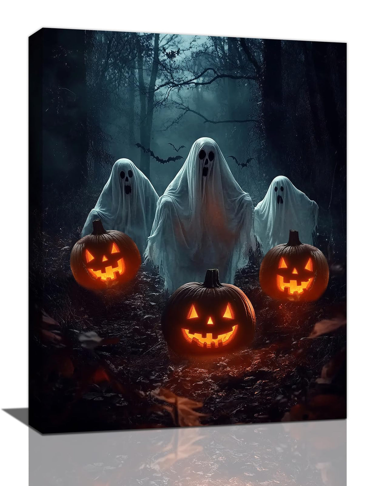Gothic Halloween Ghost Pumpkin Wall Art Canvas Painting Framed 12x16 | Posters & Prints | Wiccan Center