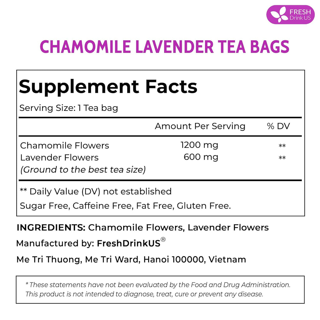 Premium Chamomile Lavender Tea Bags, Eco-conscious Tea Bags. No Sugar, No Caffeine, No Gluten, Vegan. | Tea | Wiccan Center