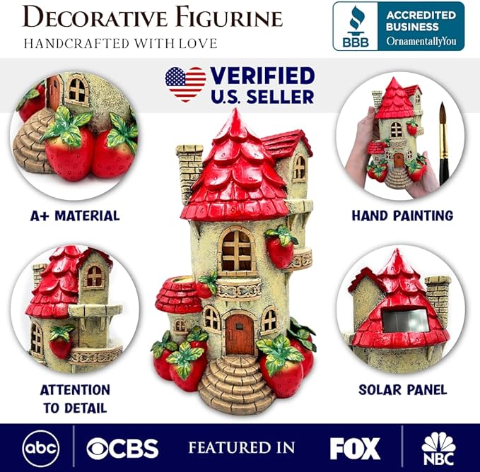 Spring & Summer-Themed Garden Statues – Adorable Outdoor Decor for Lawn, Patio & Porch (Solar Powered Strawberry Fairy Home Garden Statue, 10" Unique Spring Decoration) | Outdoor Statues | Wiccan Center