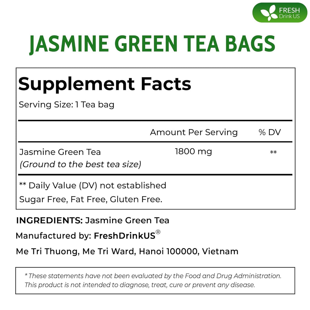 Premium Jasmine Green Tea Bags. Jasmine Green Herbal Tea. Made with Natural Material Tea Bags. No Sugar, No Gluten, Vegan. | Tea | Wiccan Center