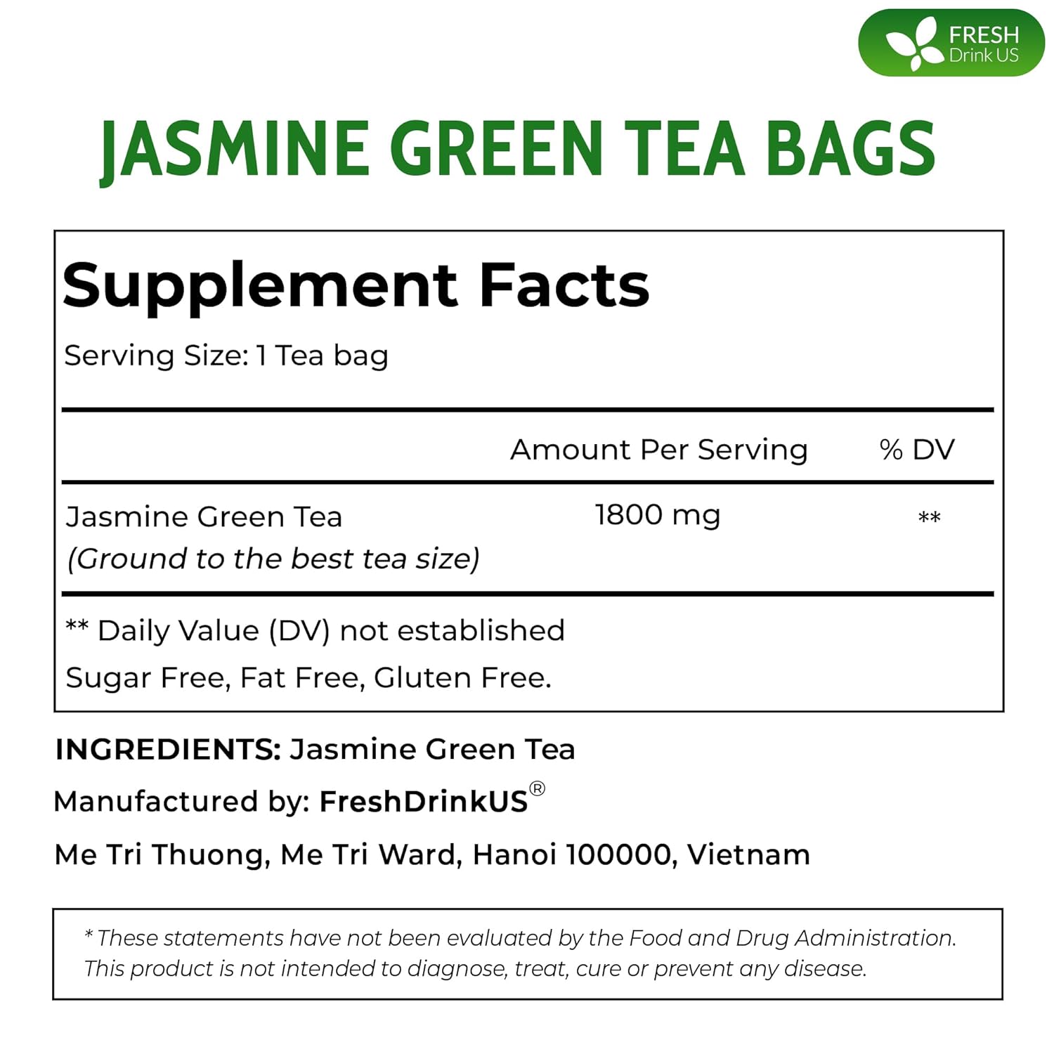 Premium Jasmine Green Tea Bags. Jasmine Green Herbal Tea. Made with Natural Material Tea Bags. No Sugar, No Gluten, Vegan. | Tea | Wiccan Center