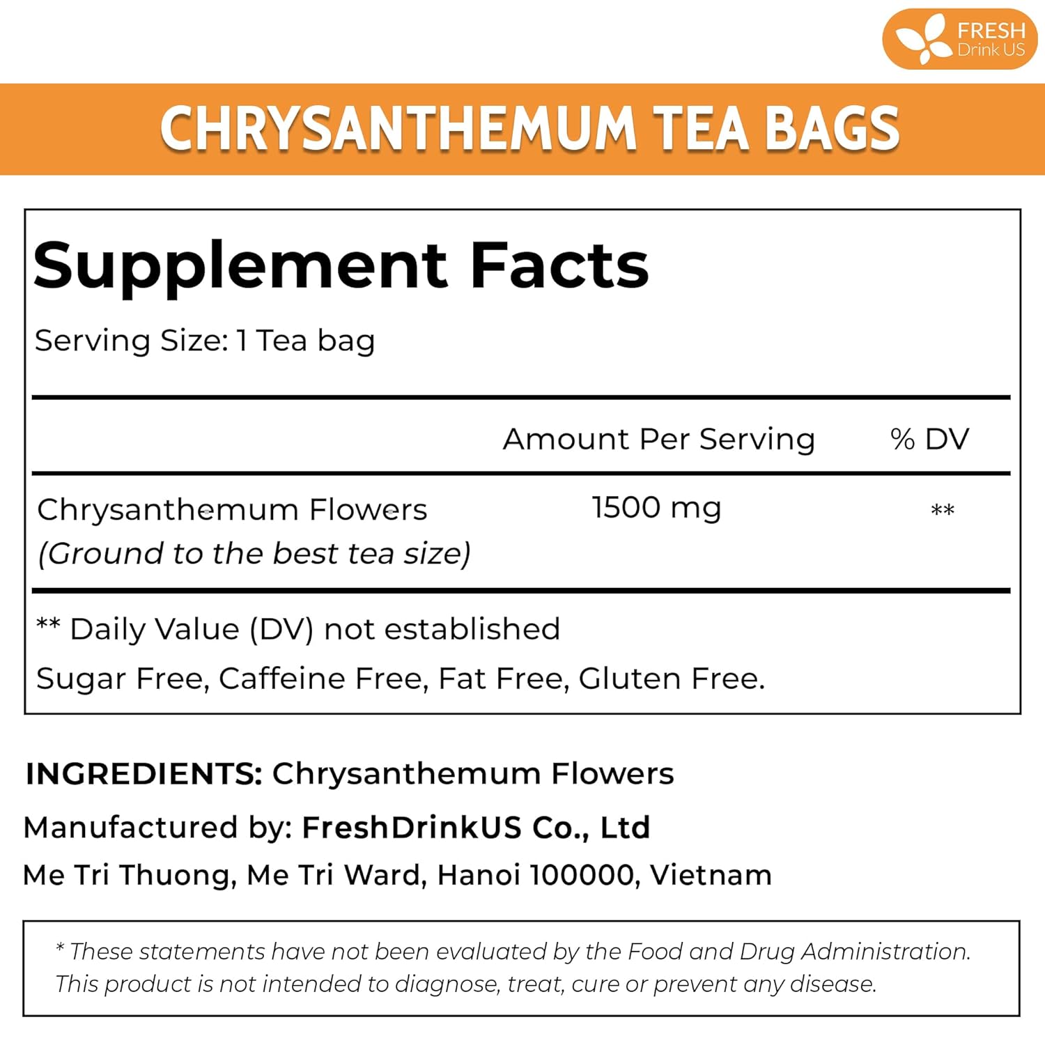 Premium Chrysanthemum Flower Tea Bags. Chrysanthemum Flower Herbal Tea. No Sugar, No Caffeine, No Gluten, Vegan. | Tea | Wiccan Center