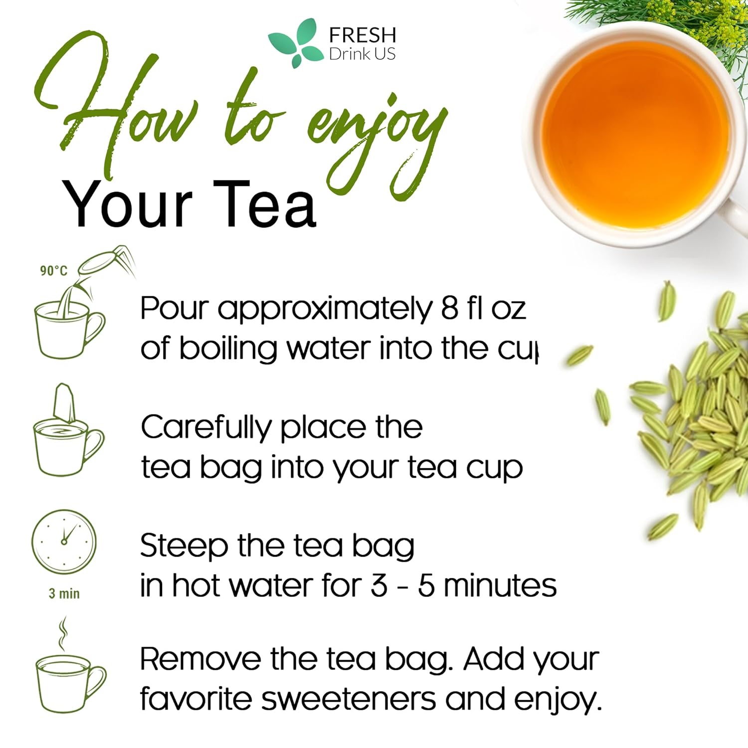 Premium Fennel Tea Bags, 100% Natural & Pure from Fennel Seeds. Fennel Seed Herbal Tea. Fennel Seed Tea. Made with Natural Material Tea Bags. No Sugar, No Caffeine, No Gluten, Vegan. | Tea | Wiccan Center