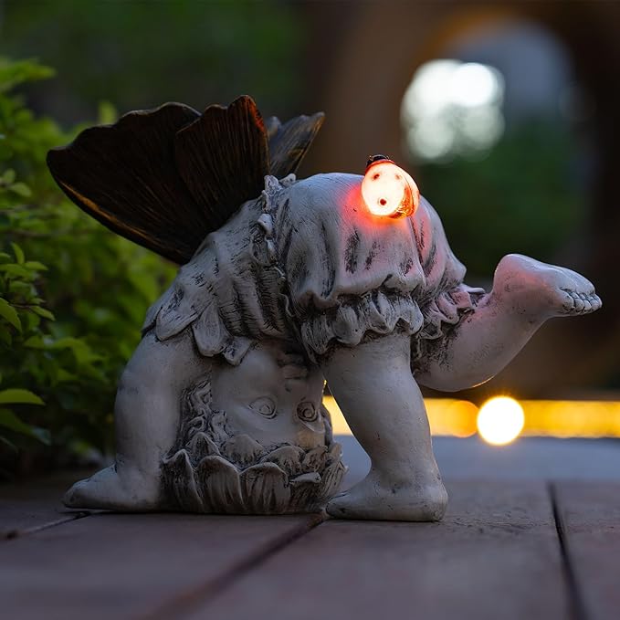 Garden Flower Fairy Outdoor Solar Decor,Fairy Garden Sculpture,Resin Ornaments for Patio Lawn Yard Porch,Playful Garden Flower Fairy Statues for Outside Angel Gifts,8.98 Inches Tall