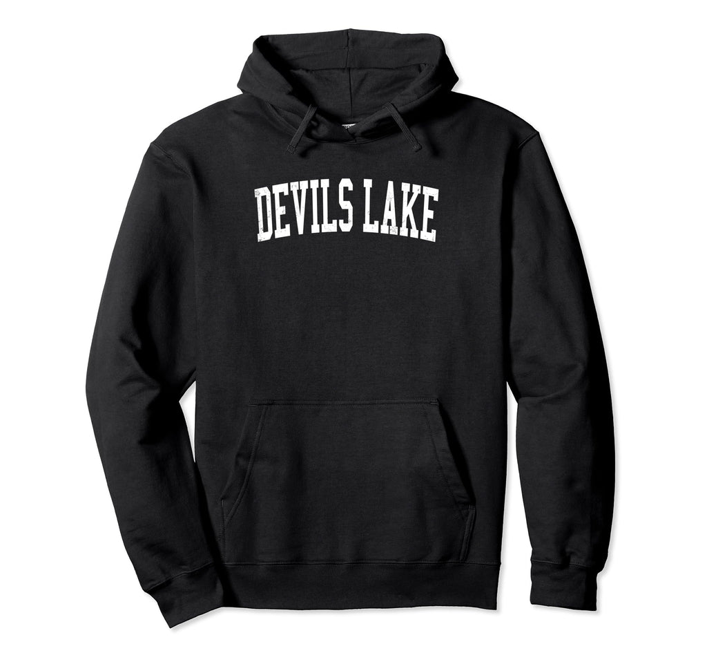 Devils Lake Distressed White Varsity Hoodie - Novelty Apparel Unisex | Clothing | Wiccan Center