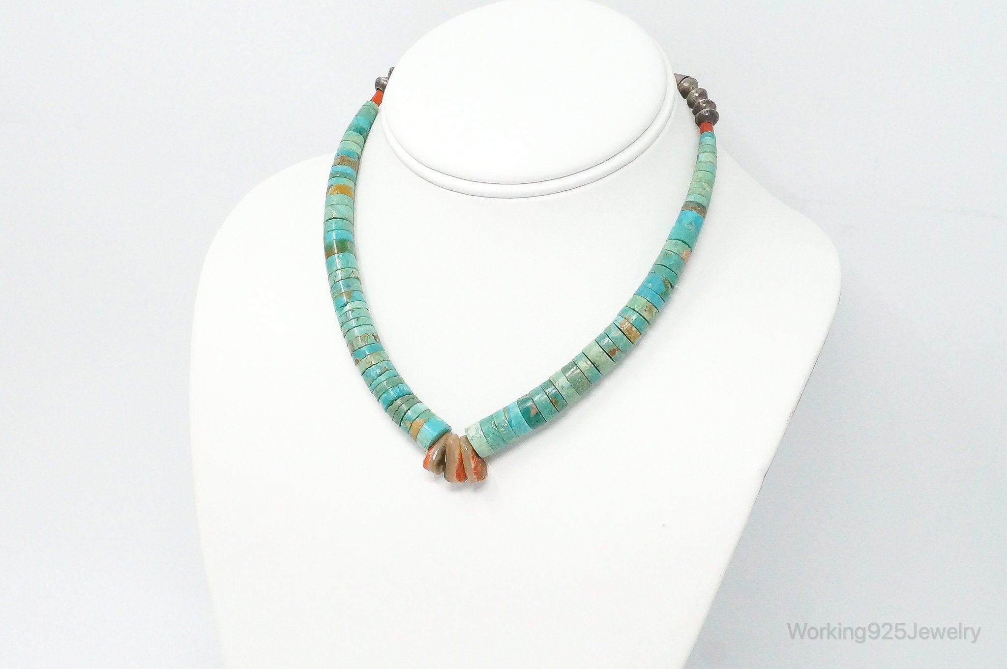 Vintage Native American Turquoise Disc Beads Sterling Silver Necklace | Jewelry > Necklaces > Pendants | Wiccan Center