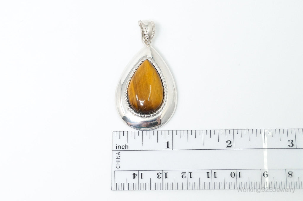 Vintage Large Tigers Eye Southwestern Style Sterling Silver Pendant | Jewelry > Necklaces > Pendants | Wiccan Center