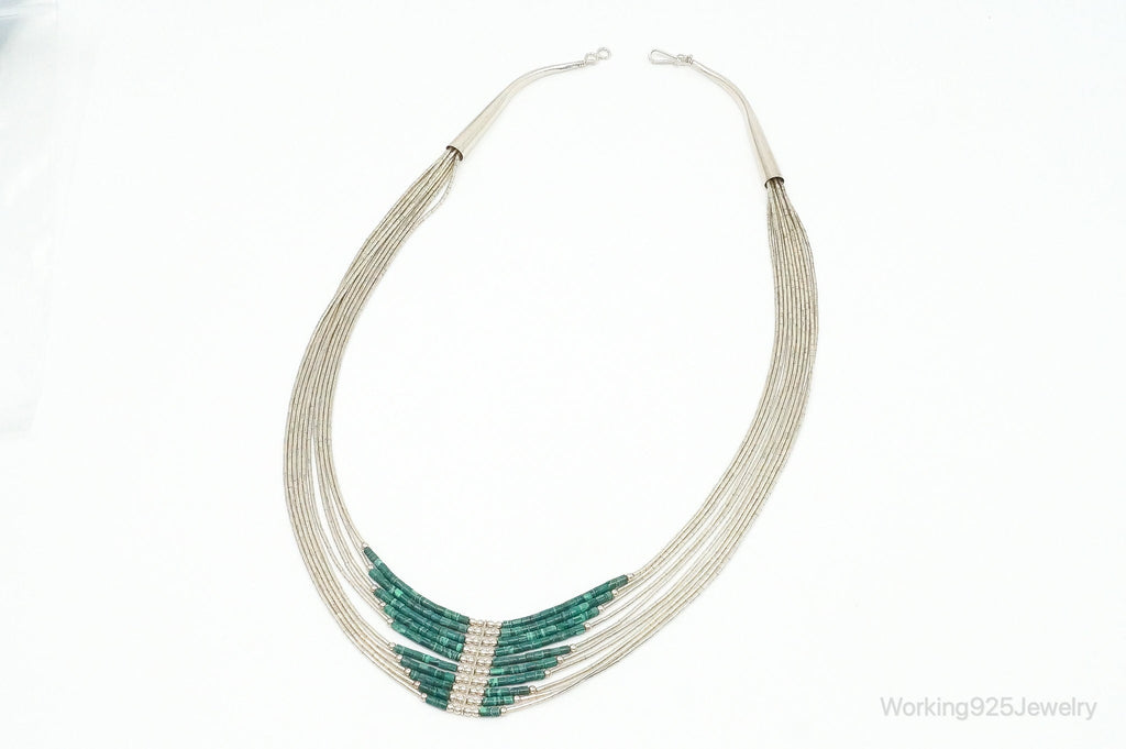 Vintage Native American Malachite Sterling Silver Bead Necklace | Jewelry > Necklaces > Pendants | Wiccan Center