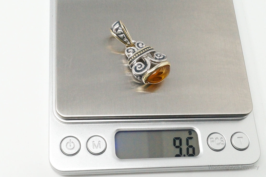 Large Vintage Amber Gold Vermeil Sterling Silver Necklace Pendant | Jewelry > Necklaces > Pendants | Wiccan Center