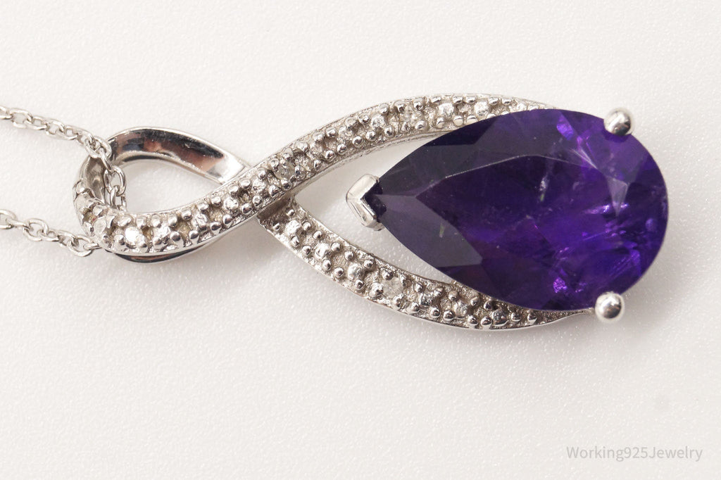 Vintage Designer Amethyst 4 Diamond Sterling Silver Necklace | Jewelry > Necklaces > Pendants | Wiccan Center