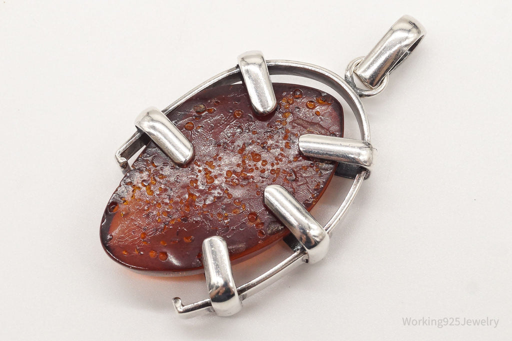 Large Vintage Amber Modernist Silver Necklace Pendant | Jewelry > Necklaces > Pendants | Wiccan Center