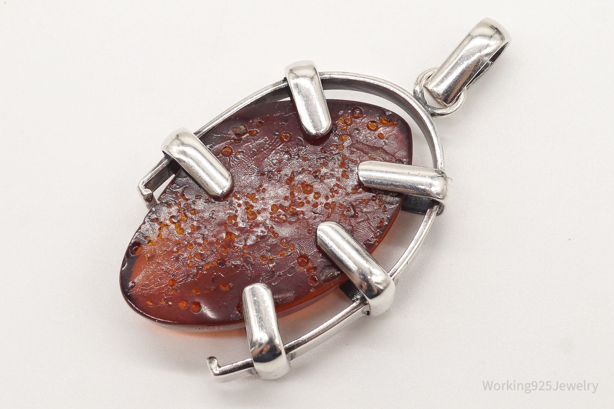 Large Vintage Amber Modernist Silver Necklace Pendant | Jewelry > Necklaces > Pendants | Wiccan Center