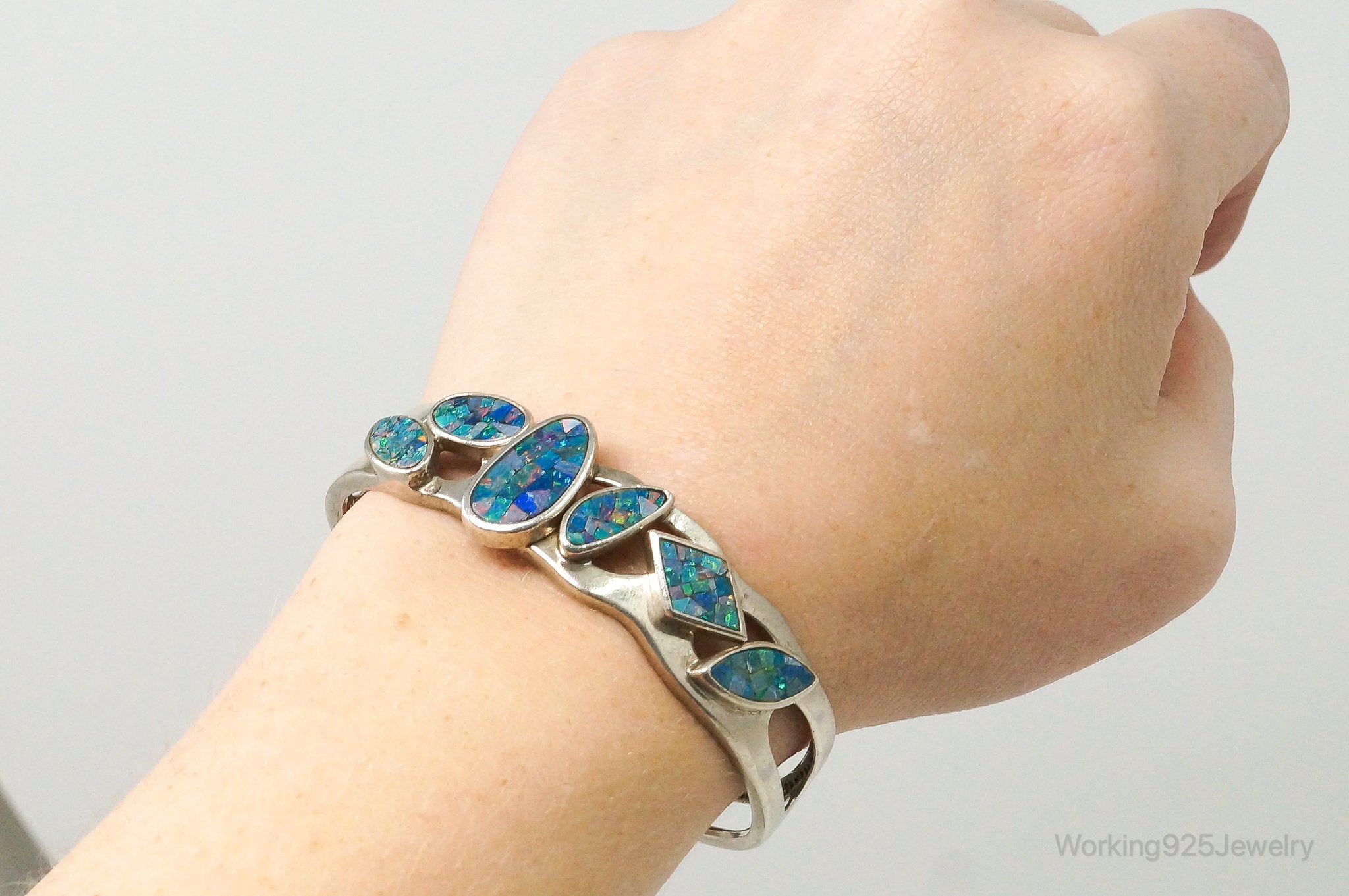 Vintage Designer Whitney Kelly WK Blue Fire Opal Sterling Silver Bracelet | Jewelry > Bracelets | Wiccan Center