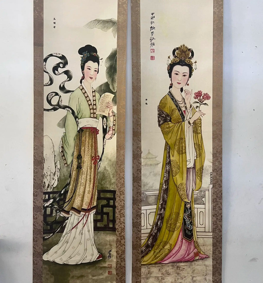 Four Beauties Chinese Portrait Panel Set – Four‑Panel Central Hanging Artwork