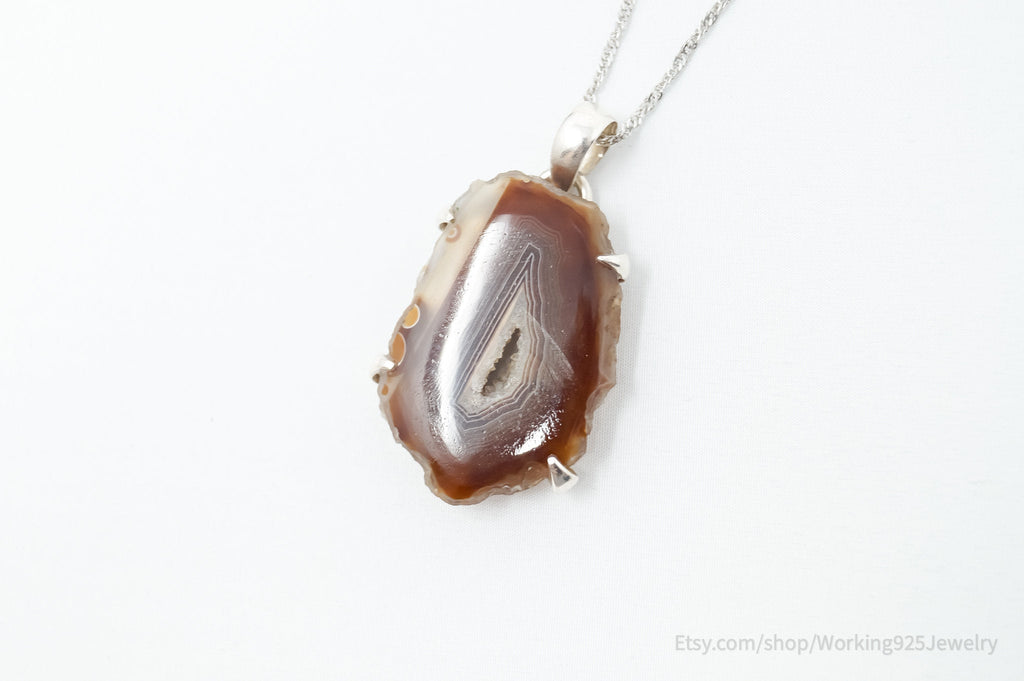 Vintage Large Brown Crazy Lace Agate Sterling Silver Necklace | Jewelry > Necklaces > Pendants | Wiccan Center