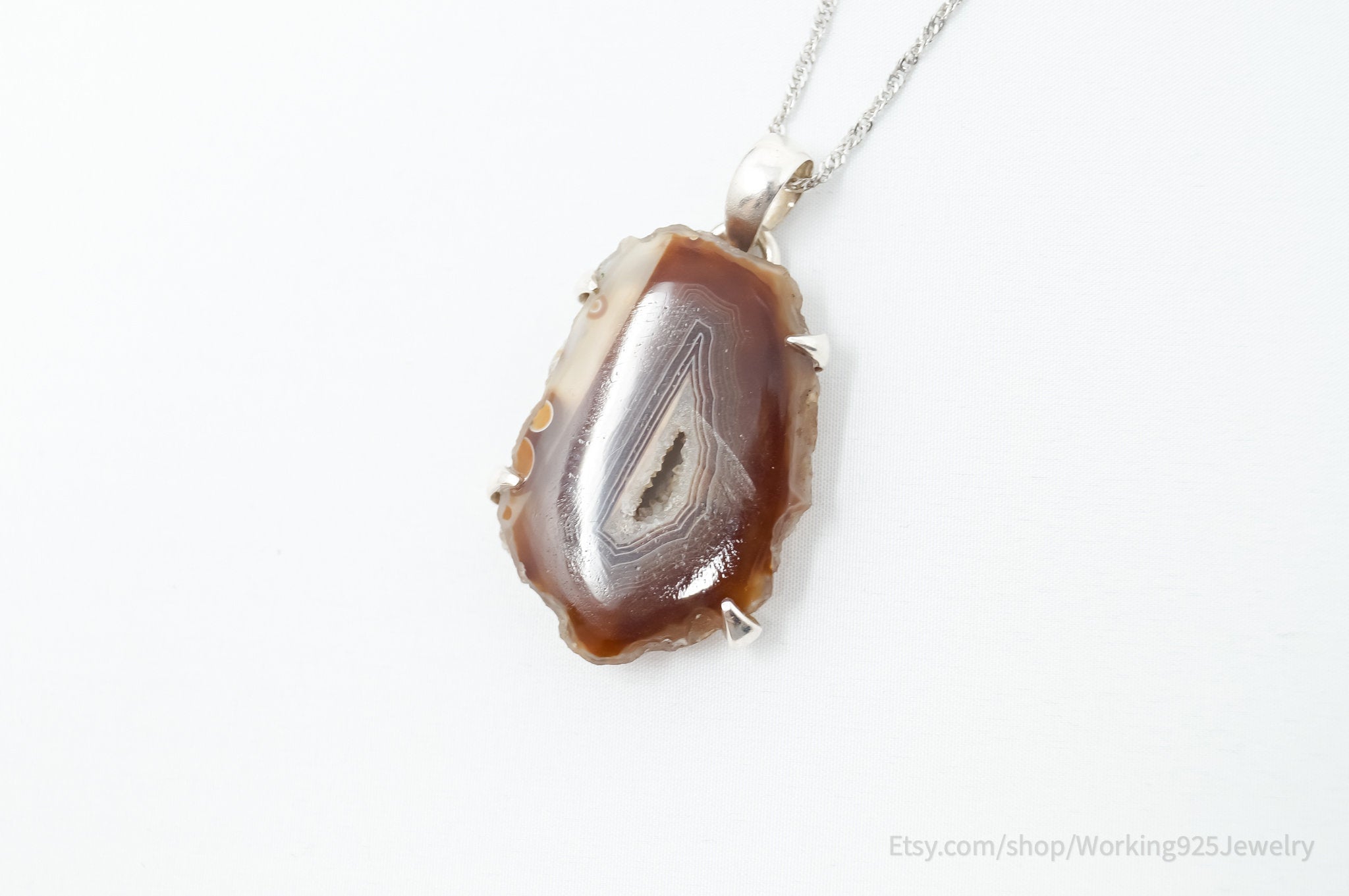 Vintage Large Brown Crazy Lace Agate Sterling Silver Necklace | Jewelry > Necklaces > Pendants | Wiccan Center