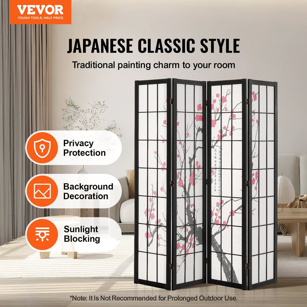 4 Panel Wood Japanese Room Divider Screen for Room Separation Home Office Restaurant & Bedroom | Screens and Partitions | Wiccan Center