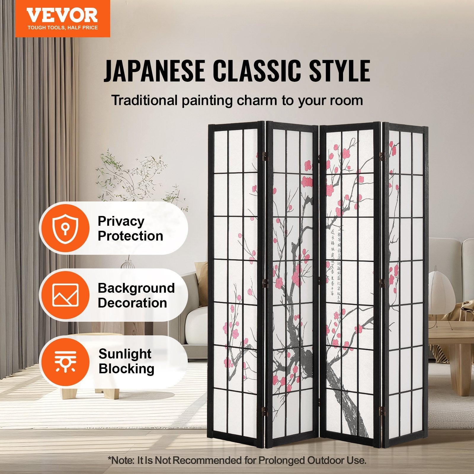 4 Panel Wood Japanese Room Divider Screen for Room Separation Home Office Restaurant & Bedroom | Screens and Partitions | Wiccan Center