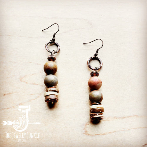 **Rainbow Jasper and Wood Earrings (220e) | Earrings | Wiccan Center