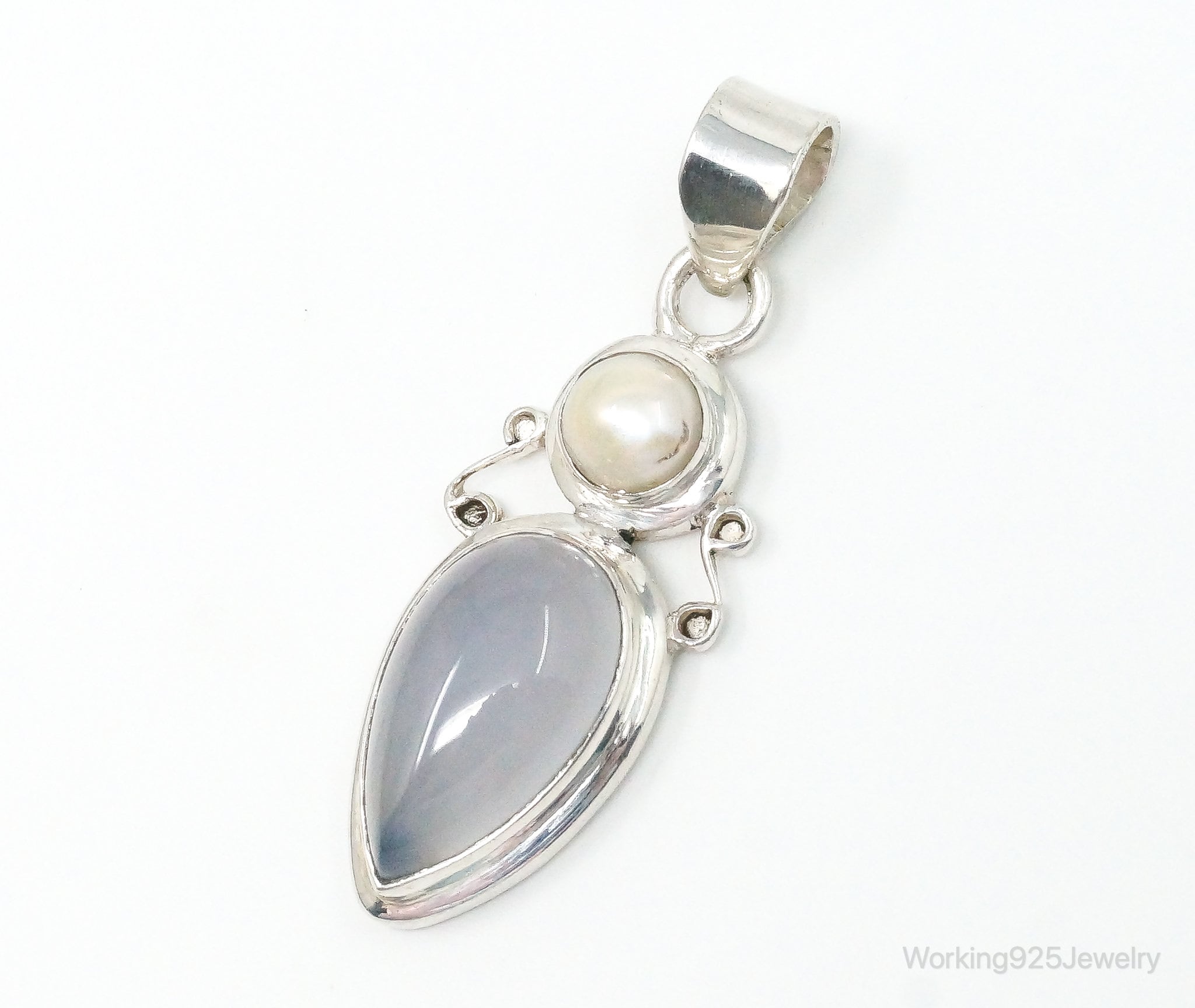 Large Designer Supreme Jewelers Blue Chalcedony Pearl Sterling Necklace Pendant | Jewelry > Necklaces > Pendants | Wiccan Center