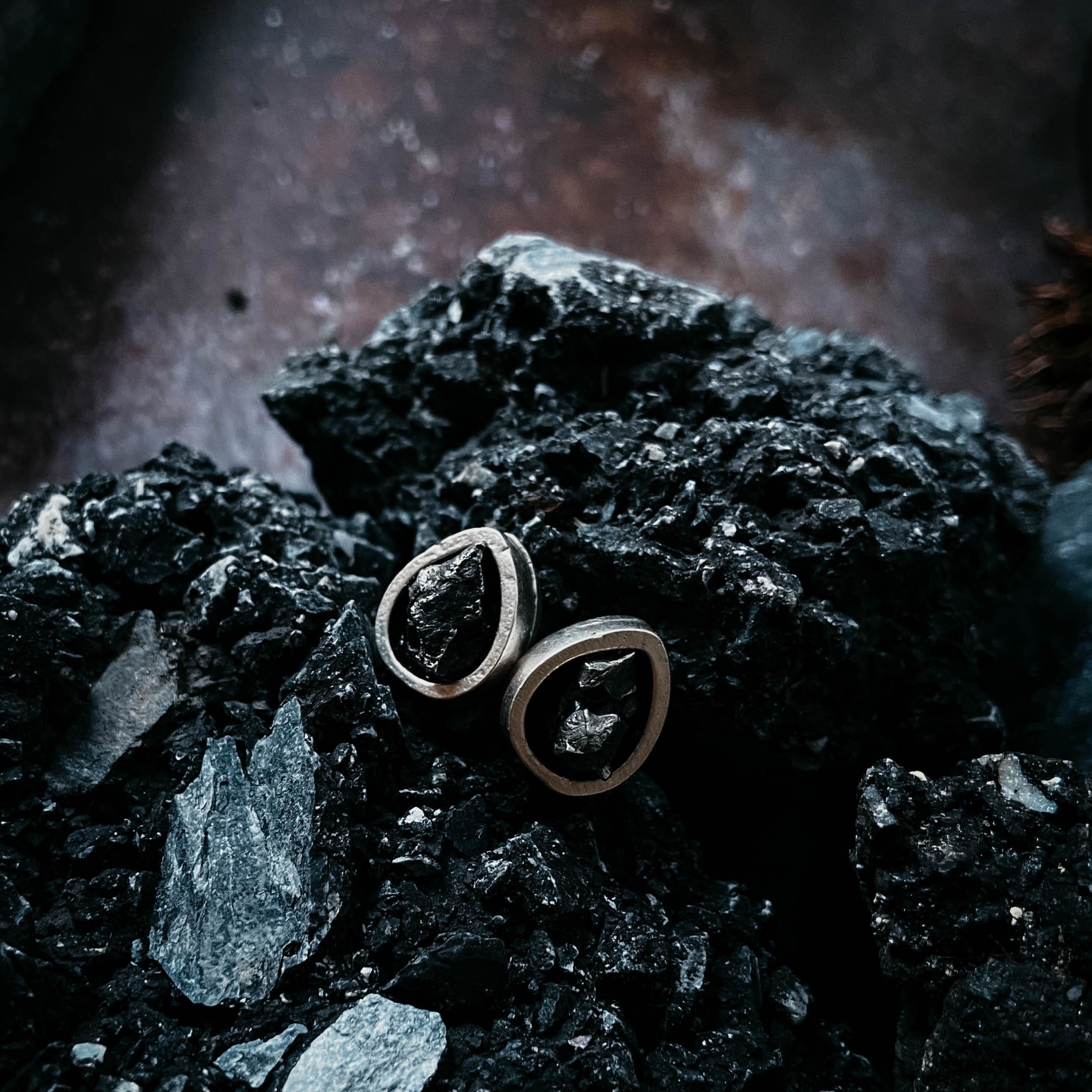Pear Shaped Teardrop Meteorite Stud Earrings | Earrings | Wiccan Center