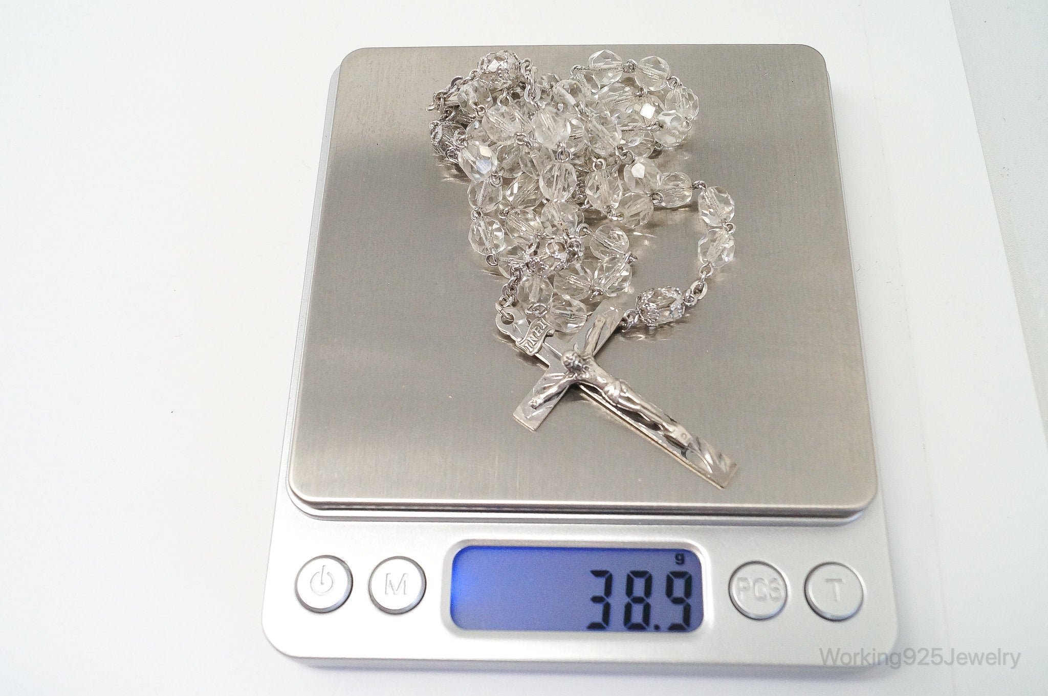 Vintage Crystal Beaded Rosary Cross Sterling Silver Necklace | Jewelry > Necklaces > Pendants | Wiccan Center